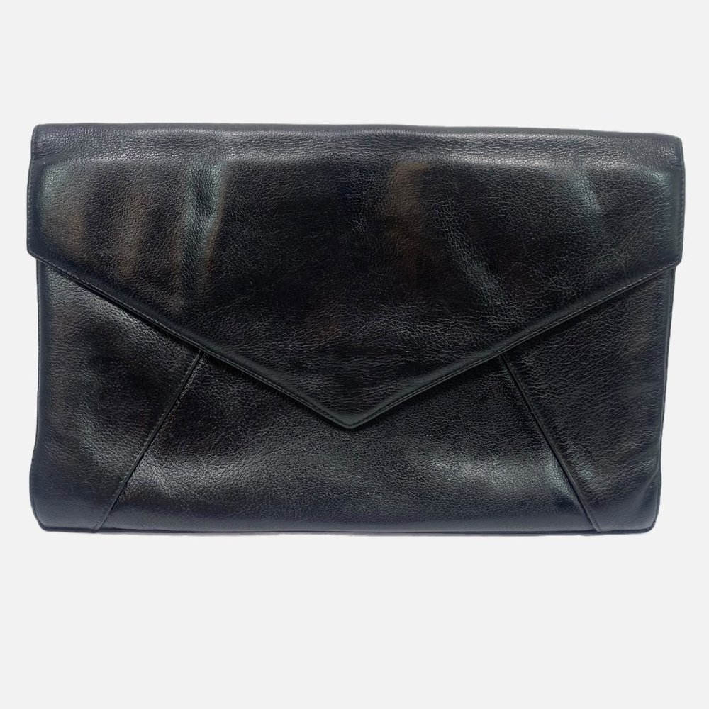 Levenger Black Leather Envelope Clutch